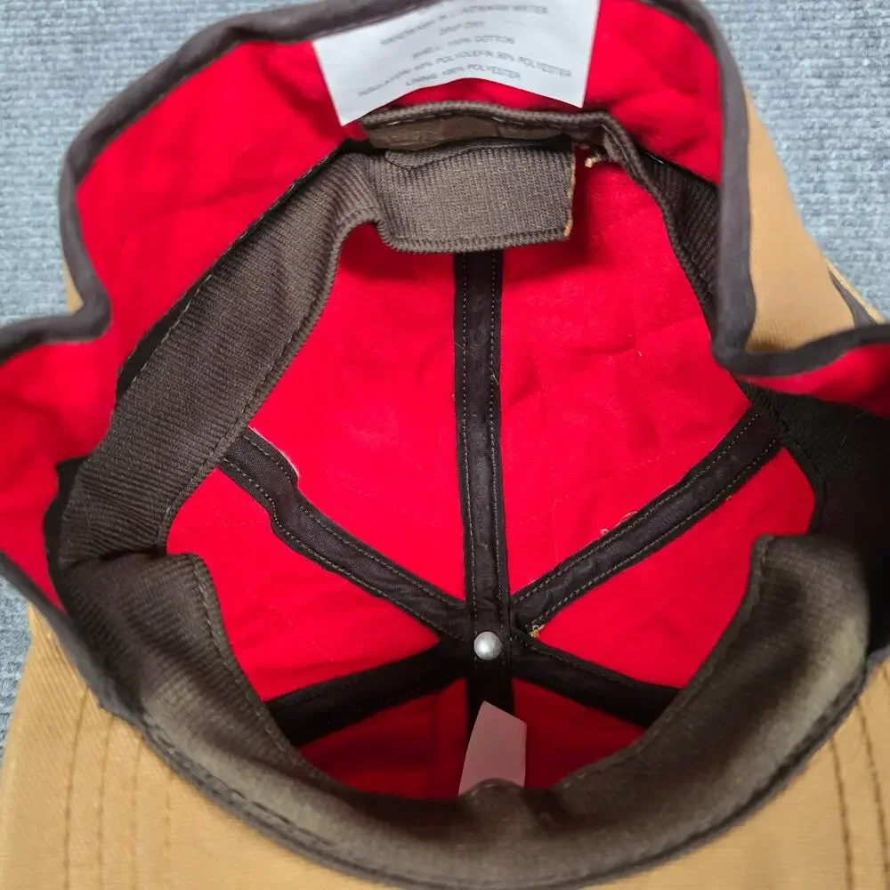 Vtg Carhartt A15 BRN Insulated Ear Flap Hat Duck Canvas Red Lined USA Made L